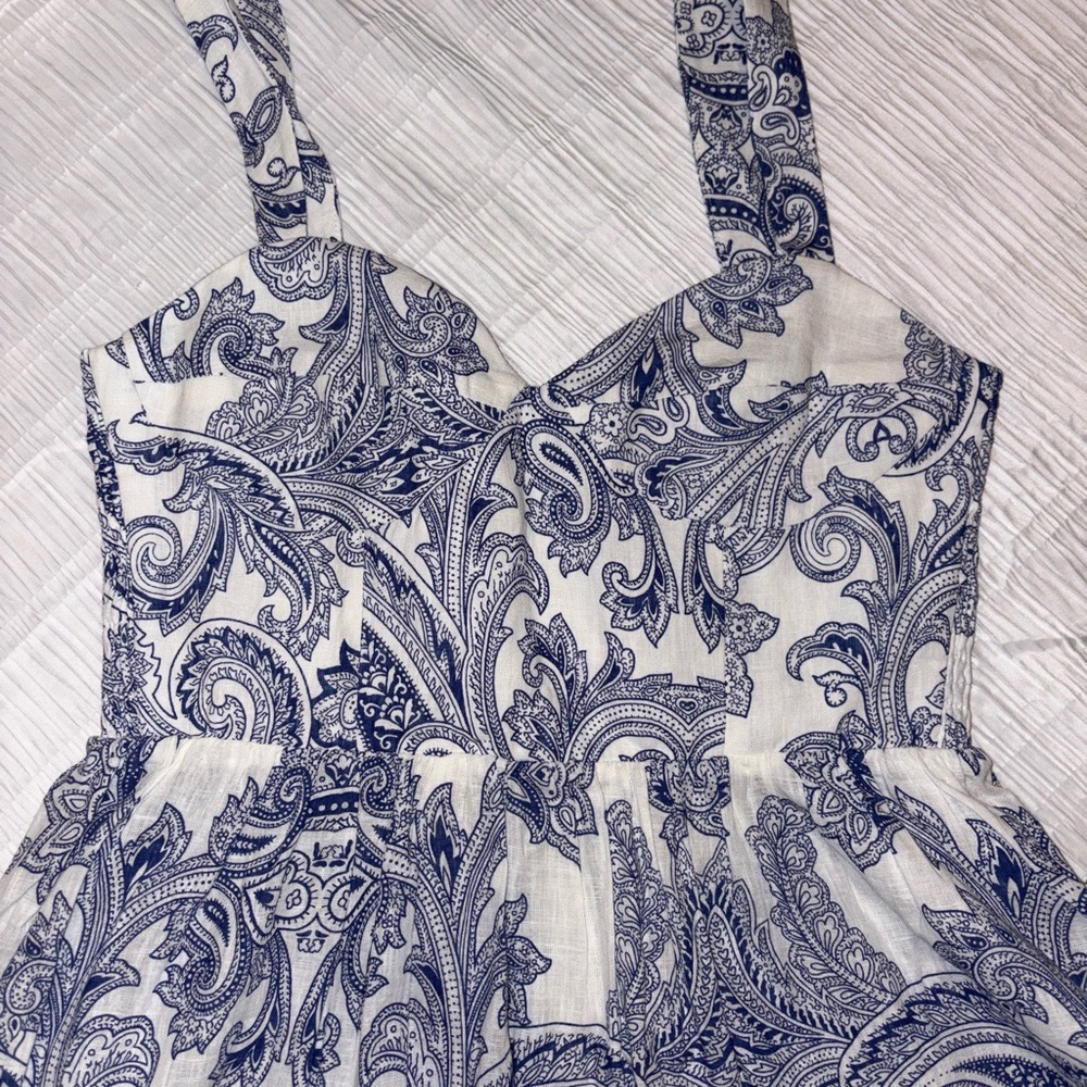 Zara White Dress with Navy Paisley Print